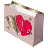 Rose Rosa und Bronze Herzlich Willkommen am Valent Große Geschenktüte (Vorderseite Schrägansicht)