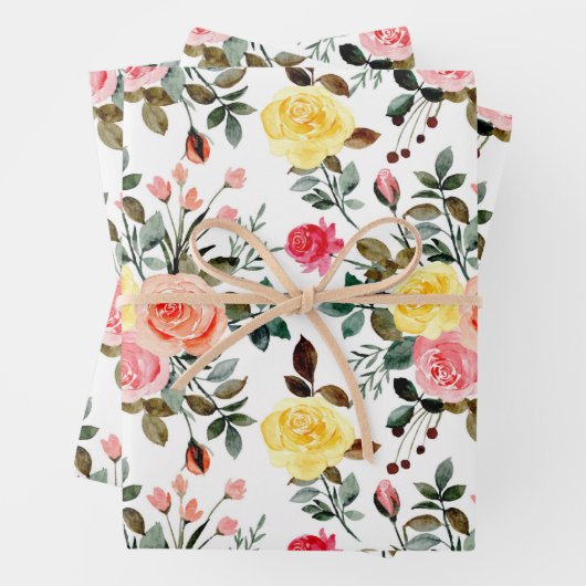 Rose Rosa und Gelb Geschenkpapier Set (Beispiel)