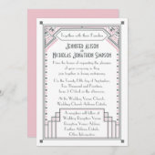 Rose Rosa und Grau Gatsby Art Deco Hochzeit Einladung (Vorne/Hinten)