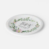 Rose Rosa und grüner Blumenkranz Pappteller (Schrägansicht)