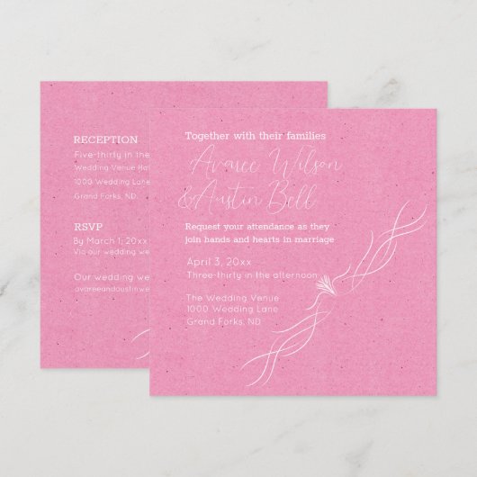 Rose Rosa und Minimalistische Hochzeit Einladung (Vorne/Hinten)