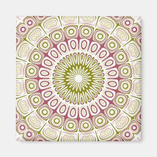 Rose Rosa und Olivgrün Mandala Medallion Magnet (Vorne)