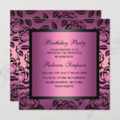 Rose Rosa und Schwarz Geburtstag Einladung (Vorne/Hinten)
