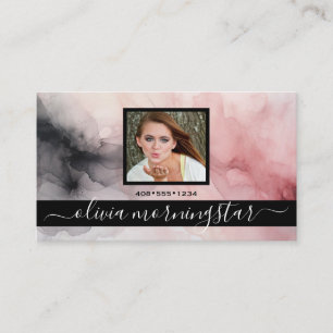 Rose Rosa und schwarz weiche Wasserfarbe QR und Fo Visitenkarte