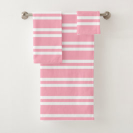 Rose Rosa und weiße Streifen Badhandtuch Set