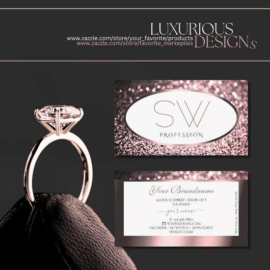 Rose Rosa und weißer Glitzer Visitenkarte