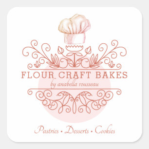 Rose Rosa Verziert-Rahmen-Baker-Logo-Produktetiket Quadratischer Aufkleber