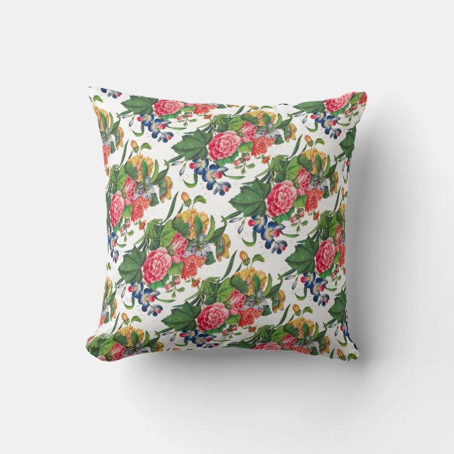 Rose Rosa Vintage Aquarellfarben Wildblumen Kissen (Vorderseite)