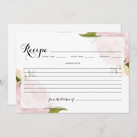 Rose Rosa Wasserfarbe Rosa Gartengarten Rezept Kar Einladung (Vorne/Hinten)