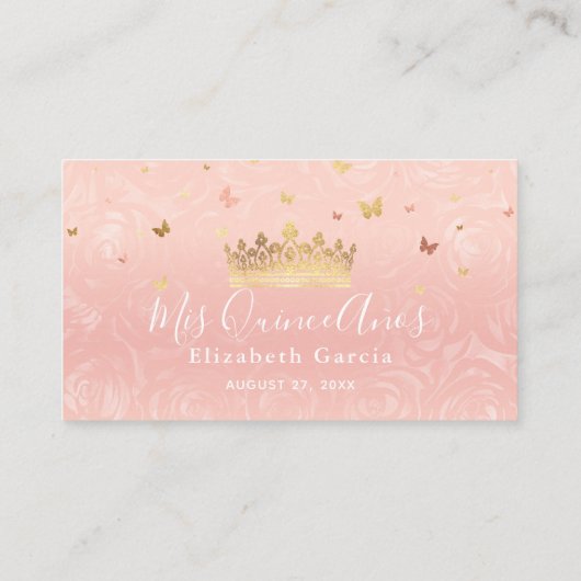 Rose Rosa Wasserfarben Gold Elegante Escort Platzkarte (Rückseite)