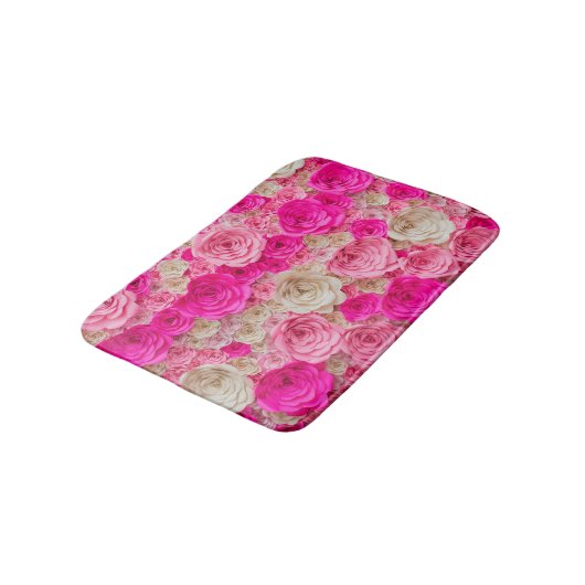 Rose: Rosa, Weiß. Badematte (Schrägansicht)