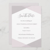 Rose Rosa-Weiße Hexagon Save the Date Hochzeit Einladung (Vorne/Hinten)