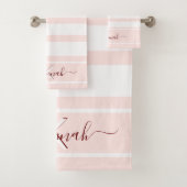 Rose Rosa weiße Streifen Badhandtuch Set (Insitu)