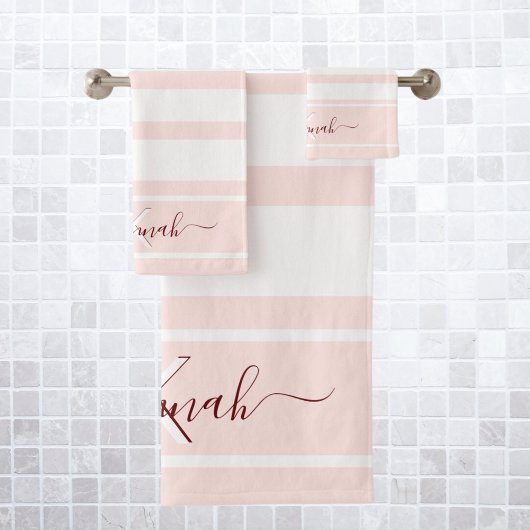 Rose Rosa weiße Streifen Badhandtuch Set