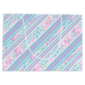 Rose, rosa, weiße Streifen Große Geschenktasche Geschenktüte (Rückseite)