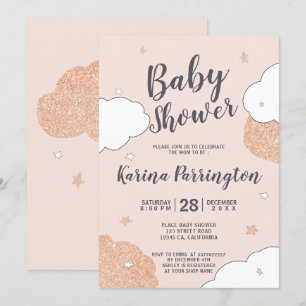 Rose Rosa Wolken Sterne Mädchen Dusche Einladung