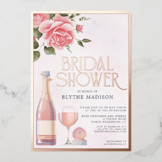 Rosé-Rosé-Bläschen Brautparty Folieneinladung (Vorderseite)