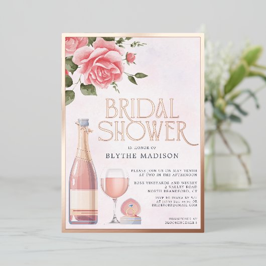 Rosé-Rosé-Bläschen Brautparty Folieneinladung (Stehend vorne)