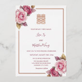Rose | Rose Chinesische Hochzeit Folieneinladung (Vorderseite)