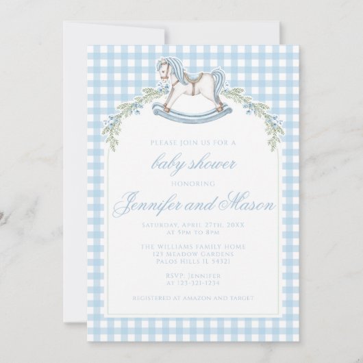 Rose Rose Gingham Boho Babydusche Einladung (Vorderseite)