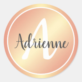 Rosé-Rosé-Pastellfarben Rosa Gelbe Monogrammbezeic Runder Aufkleber