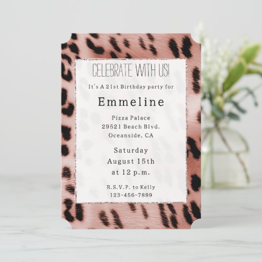 Rose Rose Rosa Leopard Einladung (Stehend Vorderseite)