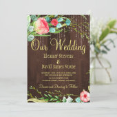 Rose Rose rustikale Saitenleuchten mit Holzverheir Einladung (Stehend Vorderseite)