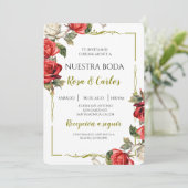 Rose Rose Spanische Hochzeit Einladung (Stehend Vorderseite)