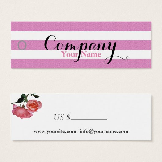 Rose Rose und weiße Streifen - Preisschild (Vorne & Hinten)