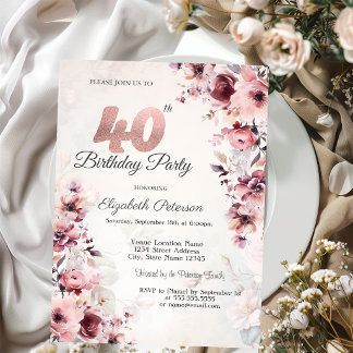 Rose Roses 40. Geburtstag Einladung