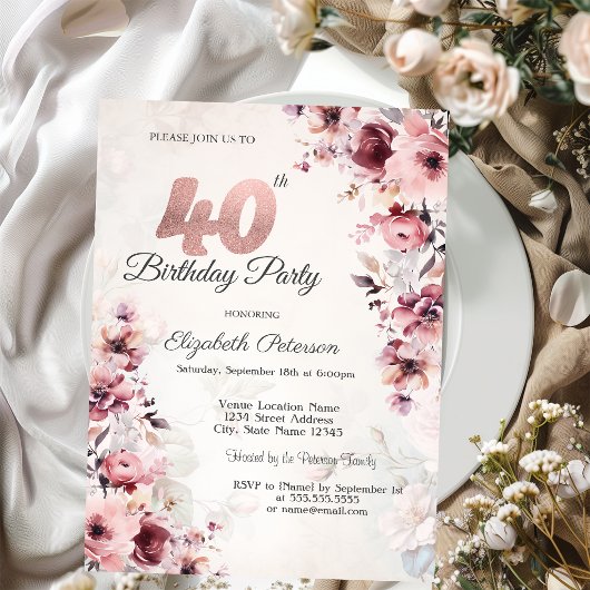 Rose Roses 40. Geburtstag Einladung