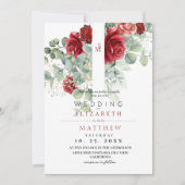 Rose Rot Blush und Hochzeit mit Blumen Elegant Einladung (Vorderseite)