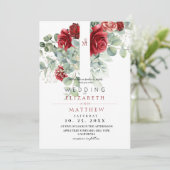 Rose Rot Blush und Hochzeit mit Blumen Elegant Einladung (Stehend Vorderseite)