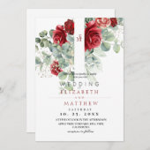Rose Rot Blush und Hochzeit mit Blumen Elegant Einladung (Vorne/Hinten)