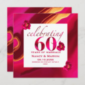 Rose Rot Blütenelegante 60. Hochzeitstag Einladung (Vorne/Hinten)