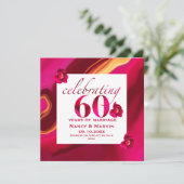 Rose Rot Blütenelegante 60. Hochzeitstag Einladung (Stehend Vorderseite)