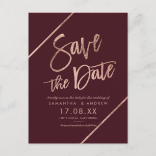 Rose Rot-Bordeaux-Schrift Save the Date Ankündigungspostkarte