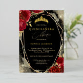 Rose Rot Gold Tiara Quinceanera Folieneinladung (Stehend vorne)