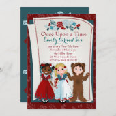 Rose Rot, Schneewittchen und Bären Einladung (Vorne/Hinten)