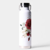 Rose, rot und pflaumenfarben, mit Monogramm Trinkflasche (Vorne)
