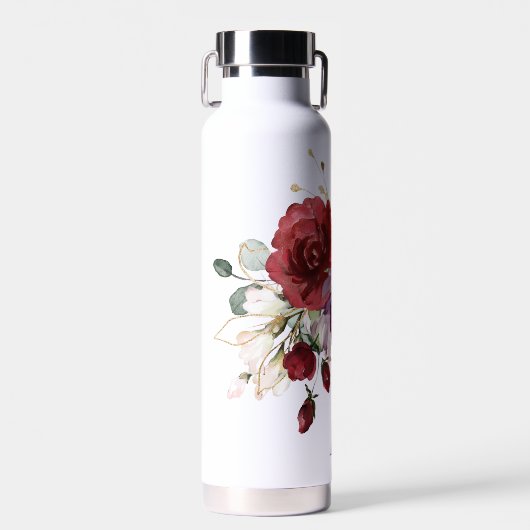 Rose, rot und pflaumenfarben, mit Monogramm Trinkflasche (Vorne)