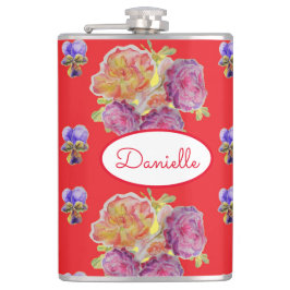 Rose Rote Flora Rose Vintag Garten Frauen Retro Flachmann