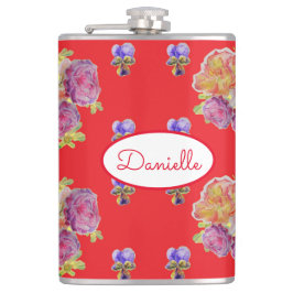 Rose Rote Flora Rose Vintag Garten Frauen Retro Flachmann