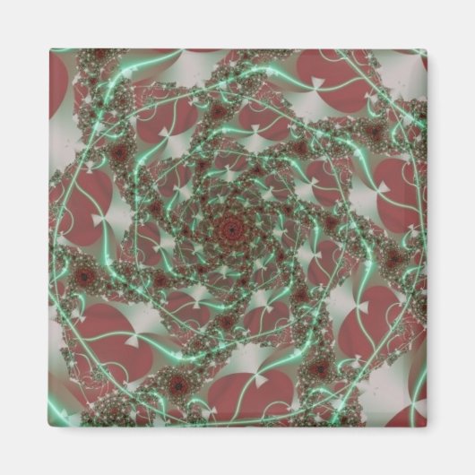 Rose | Rote und grüne Fraktale Magnet (Vorne)