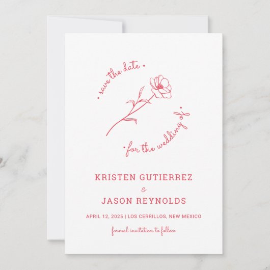 Rose Rote Wildblume Save the Date Einladung (Vorderseite)