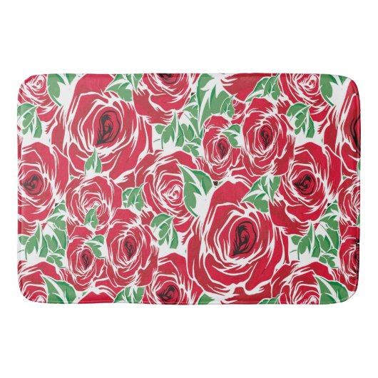 Rose Rotes Grün Vintage Blüte Badematte (Vorderseite)