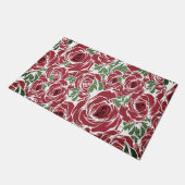 Rose Rotes Grün Vintage Blüte Fußmatte (Schrägansicht)