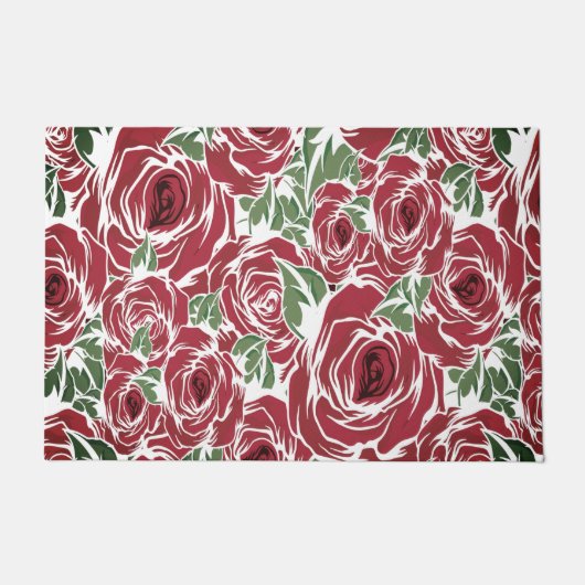 Rose Rotes Grün Vintage Blüte Fußmatte (Vorderseite)