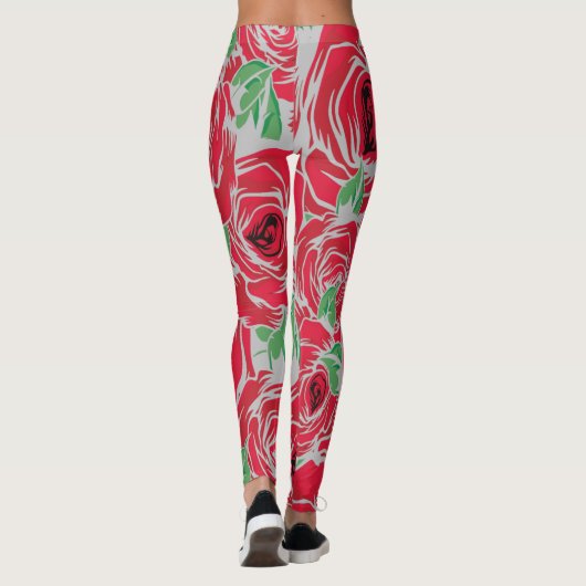 Rose Rotes Grün Vintage Blüte Leggings (Rückseite)