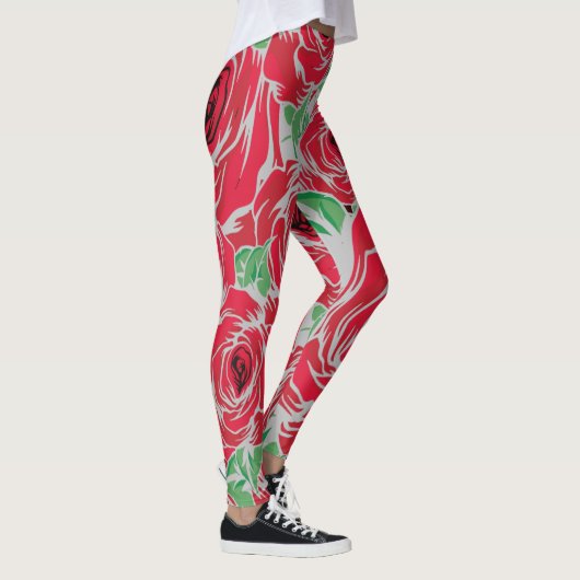 Rose Rotes Grün Vintage Blüte Leggings (Rechts)